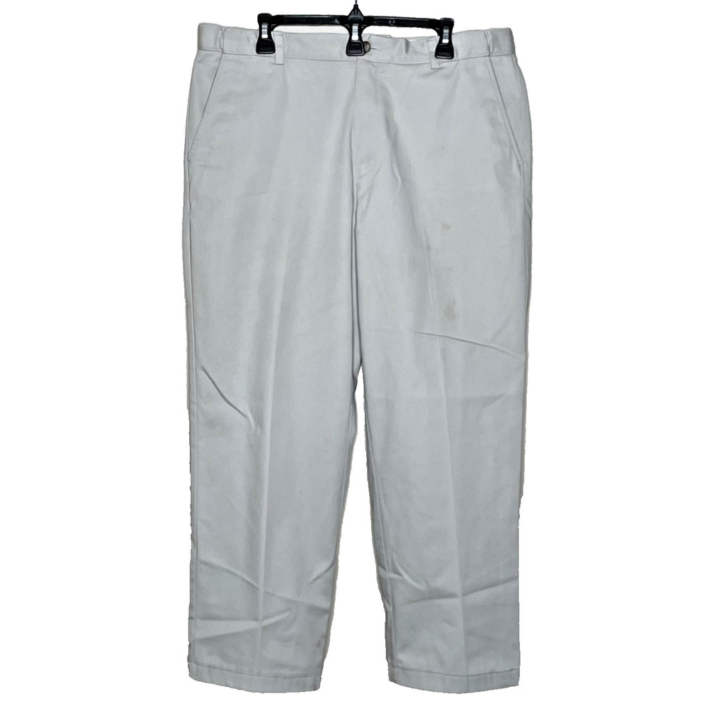 LL Bean Comfort Waist Chino Pants Mens 37x30 Beige Cotton Flat Front 245698
